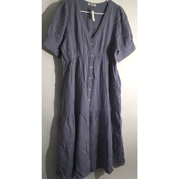 Madewell Women's Size 12 Purple Lightspun Button-Front Tiered Midi Dress - Picture 2 of 7